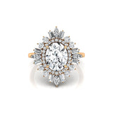 Oval Solitaire Lab Diamond Baguette and Round Diamond Cocktail Ring - GeumJewels