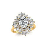 Oval Solitaire Lab Diamond Baguette and Round Diamond Cocktail Ring - GeumJewels