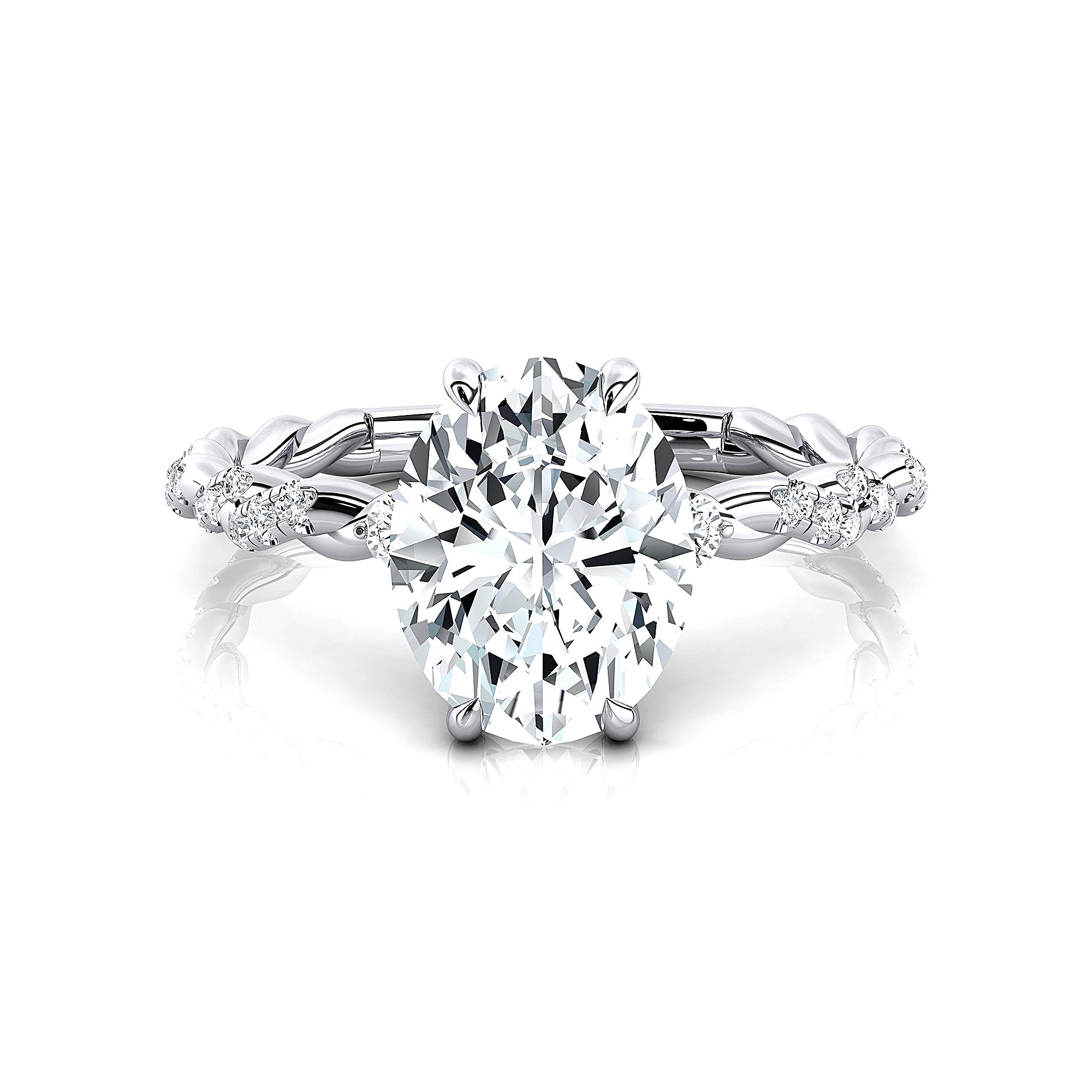 Oval Solitaire Lab Diamond Ring with Twisted Wire Diamond Band - GeumJewels