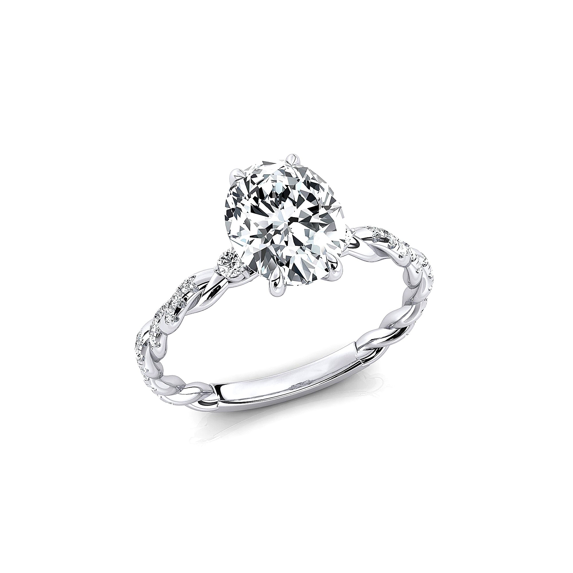 Oval Solitaire Lab Diamond Ring with Twisted Wire Diamond Band - GeumJewels