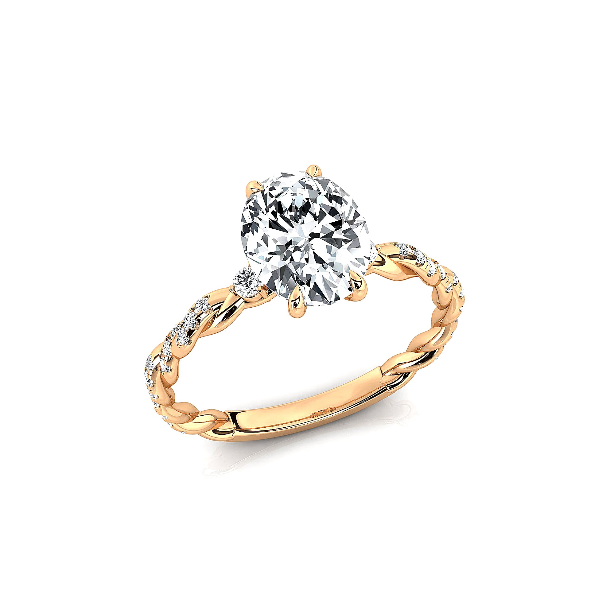 Oval Solitaire Lab Diamond Ring with Twisted Wire Diamond Band - GeumJewels