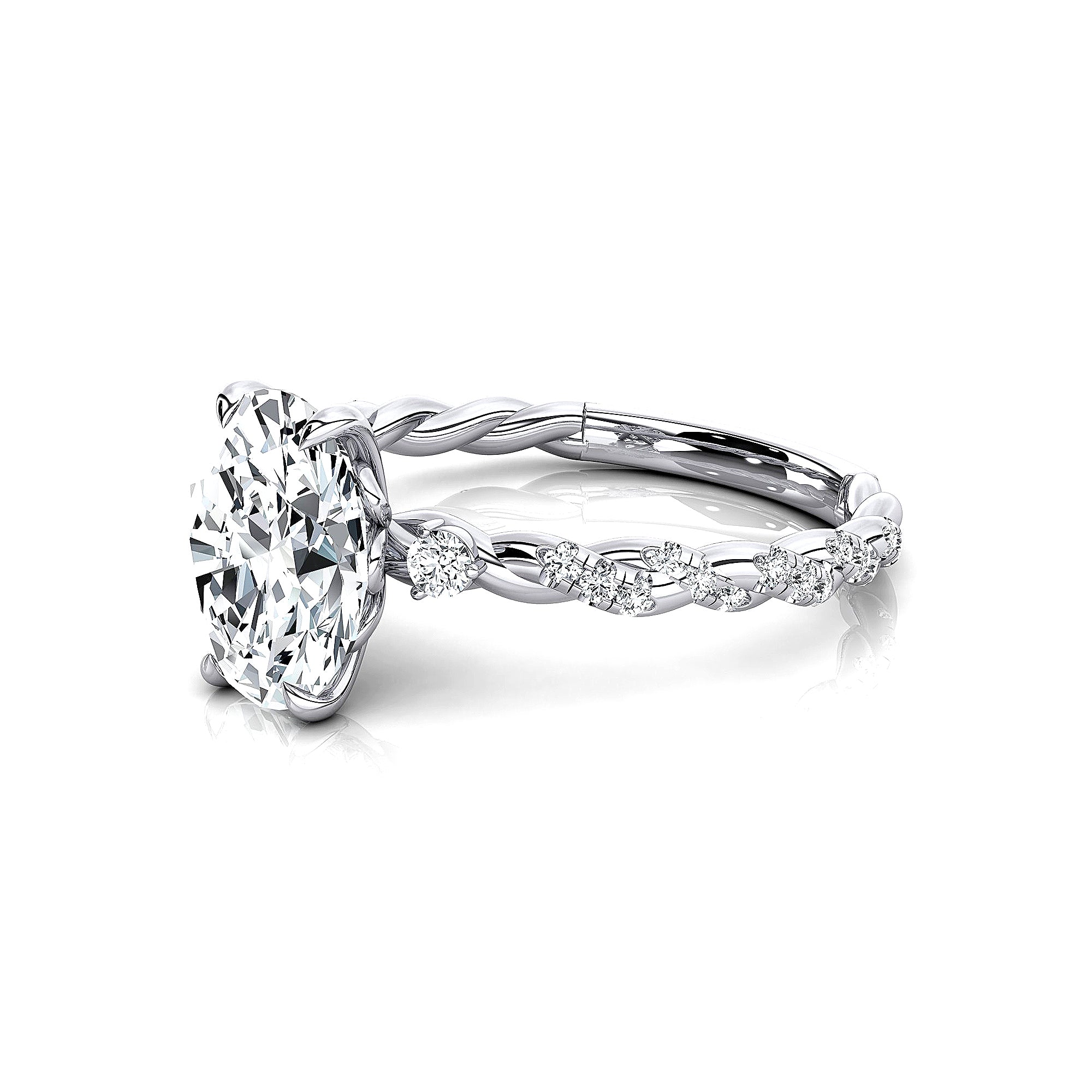 Oval Solitaire Lab Diamond Ring with Twisted Wire Diamond Band - GeumJewels