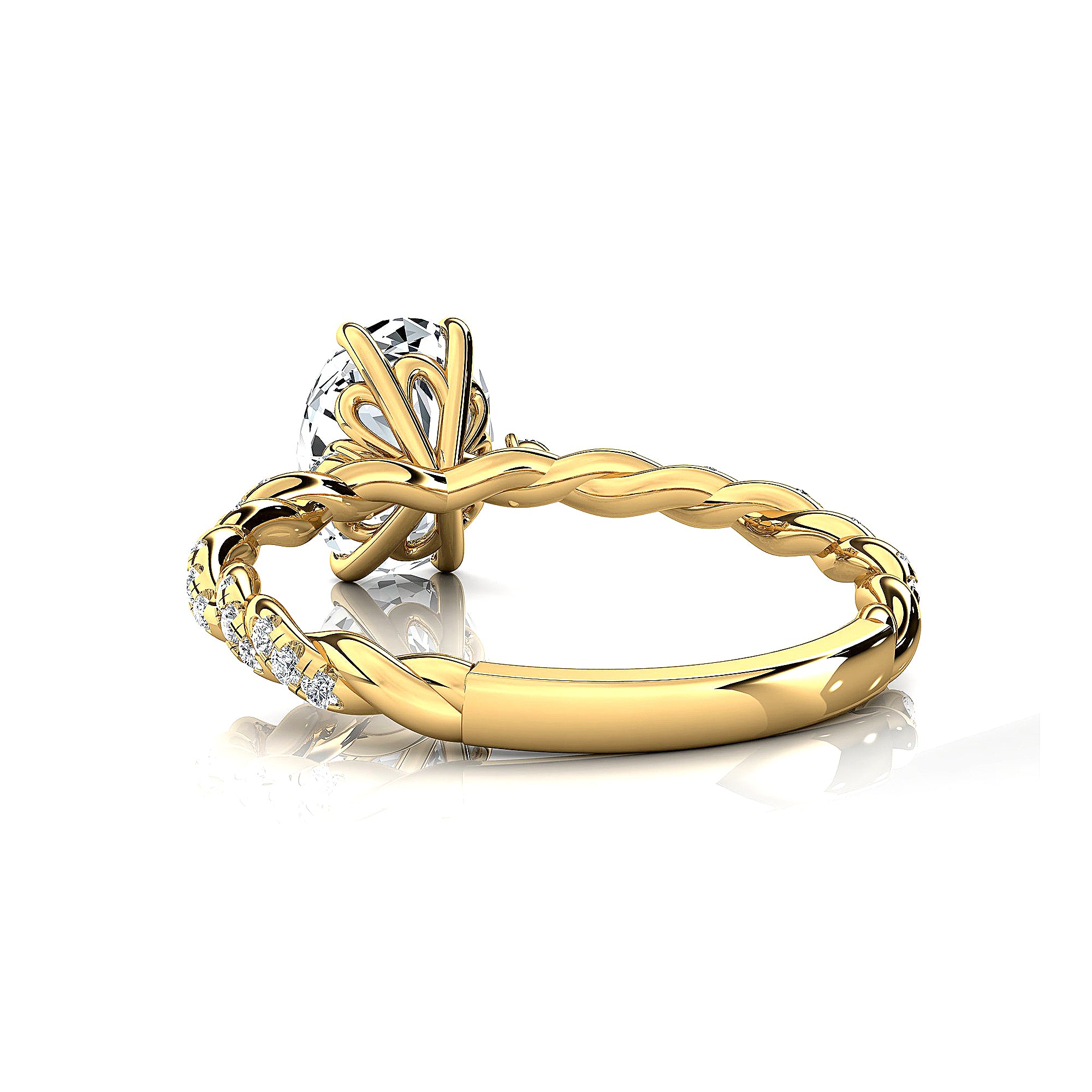Oval Solitaire Lab Diamond Ring with Twisted Wire Diamond Band - GeumJewels