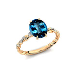 Oval Solitaire London Blue Topaz Ring with Twisted Wire Diamond Band - GeumJewels