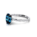 Oval Solitaire London Blue Topaz Ring with Twisted Wire Diamond Band - GeumJewels