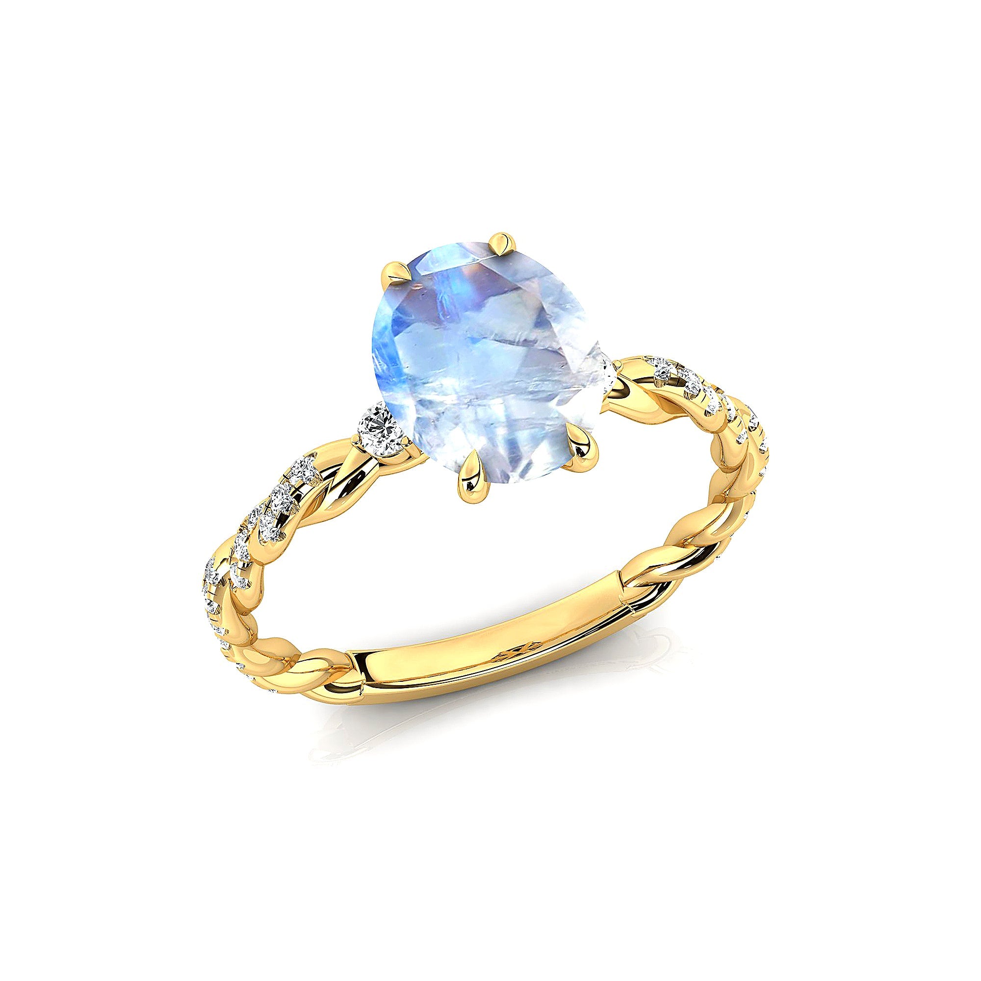 Oval Solitaire Moonstone Ring with Twisted Wire Diamond Band - GeumJewels