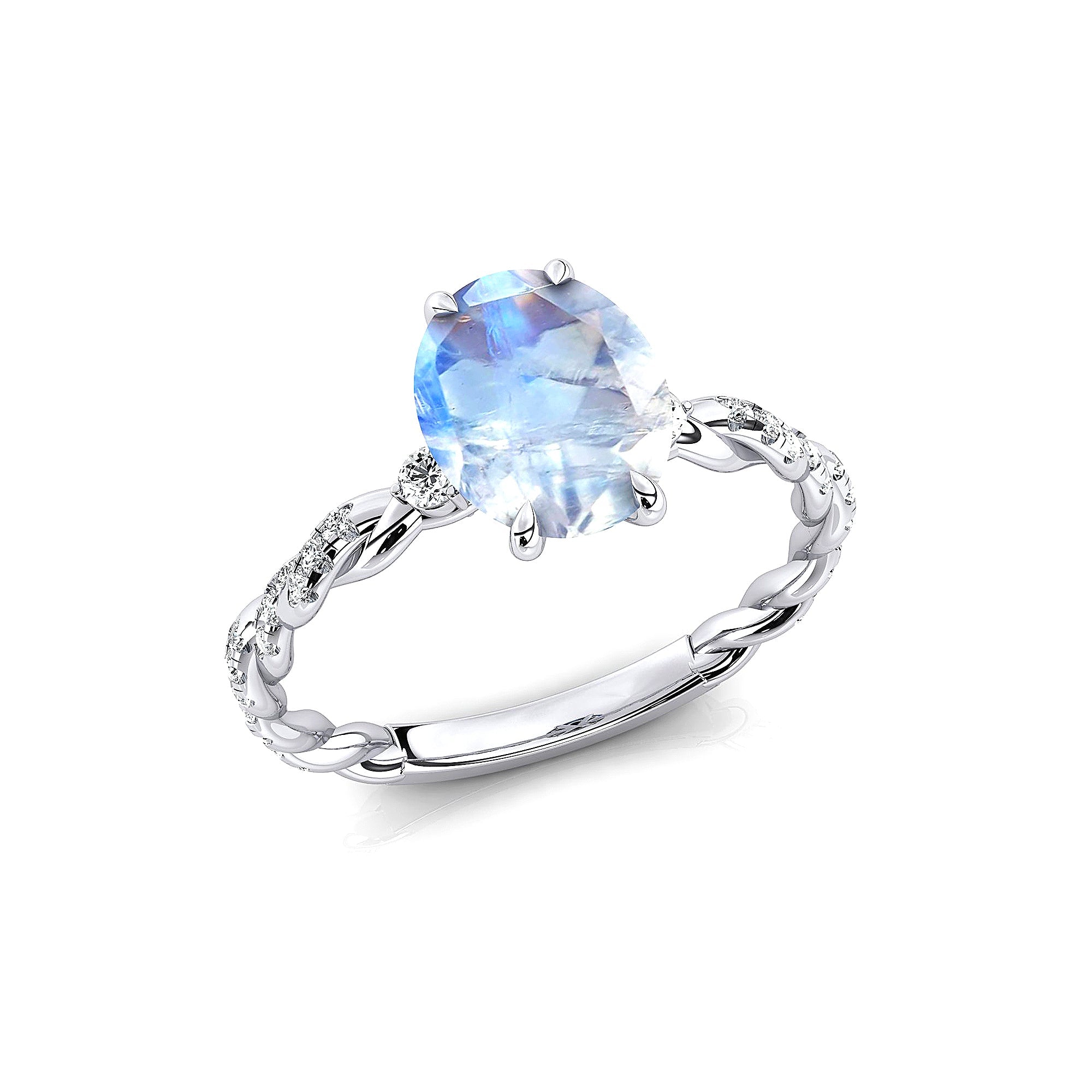 Oval Solitaire Moonstone Ring with Twisted Wire Diamond Band - GeumJewels