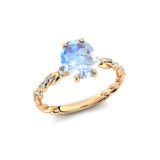 Oval Solitaire Moonstone Ring with Twisted Wire Diamond Band - GeumJewels