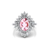 Oval Solitaire Morganite Baguette and Round Diamond Cocktail Ring - GeumJewels