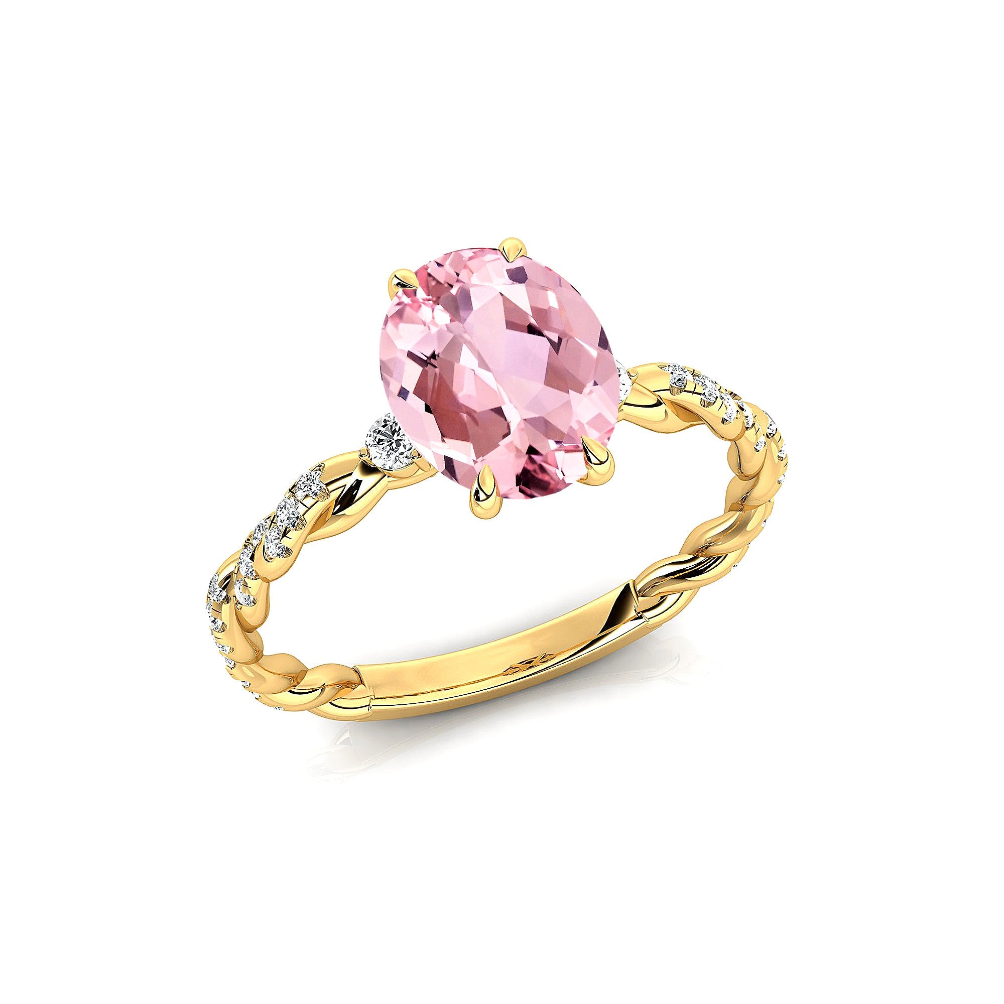 Oval Solitaire Morganite Ring with Twisted Wire Diamond Band - GeumJewels
