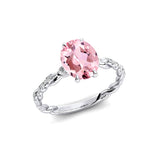 Oval Solitaire Morganite Ring with Twisted Wire Diamond Band - GeumJewels