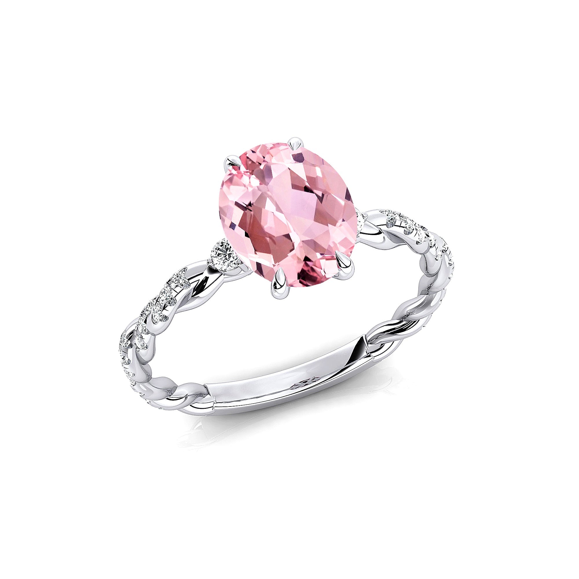 Oval Solitaire Morganite Ring with Twisted Wire Diamond Band - GeumJewels