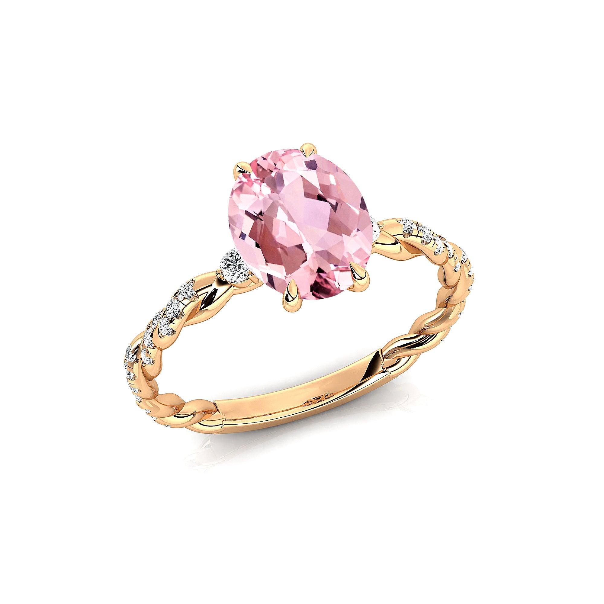 Oval Solitaire Morganite Ring with Twisted Wire Diamond Band - GeumJewels