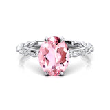 Oval Solitaire Morganite Ring with Twisted Wire Diamond Band - GeumJewels