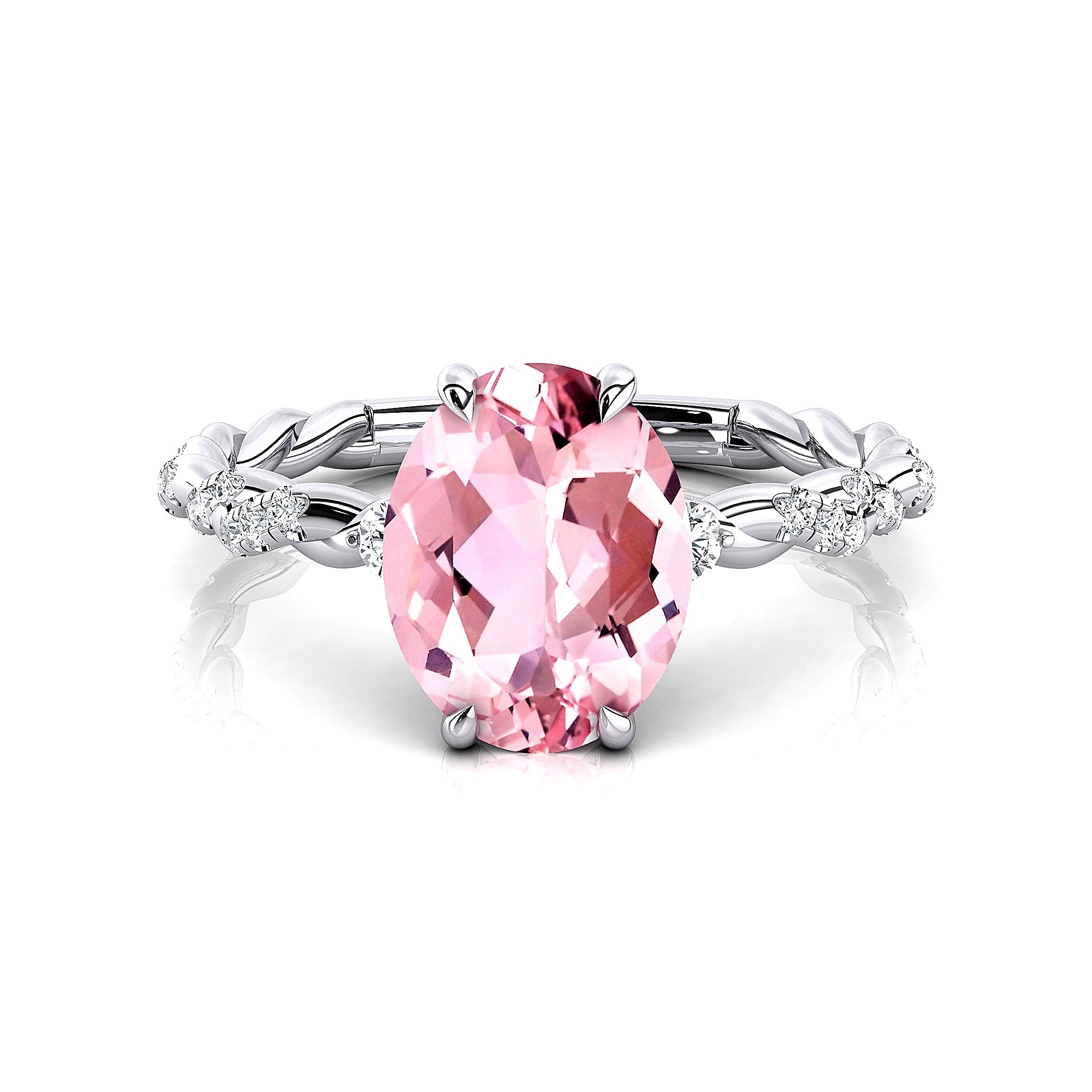 Oval Solitaire Morganite Ring with Twisted Wire Diamond Band - GeumJewels