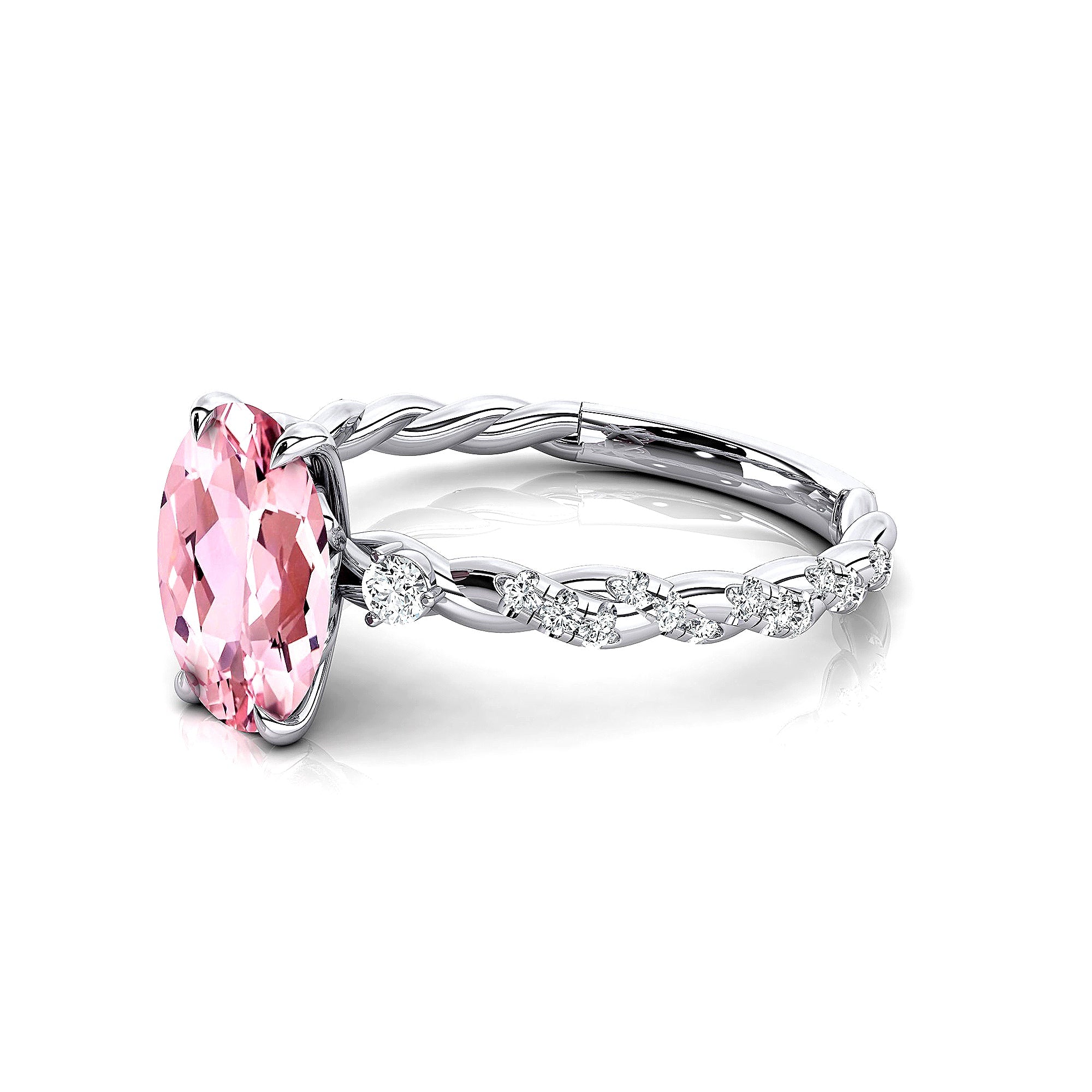 Oval Solitaire Morganite Ring with Twisted Wire Diamond Band - GeumJewels