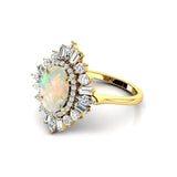 Oval Solitaire Opal Baguette and Round Diamond Cocktail Ring - GeumJewels