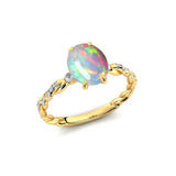 Oval Solitaire Opal Ring with Twisted Wire Diamond Band - GeumJewels