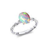 Oval Solitaire Opal Ring with Twisted Wire Diamond Band - GeumJewels