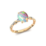 Oval Solitaire Opal Ring with Twisted Wire Diamond Band - GeumJewels