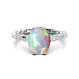 Oval Solitaire Opal Ring with Twisted Wire Diamond Band - GeumJewels