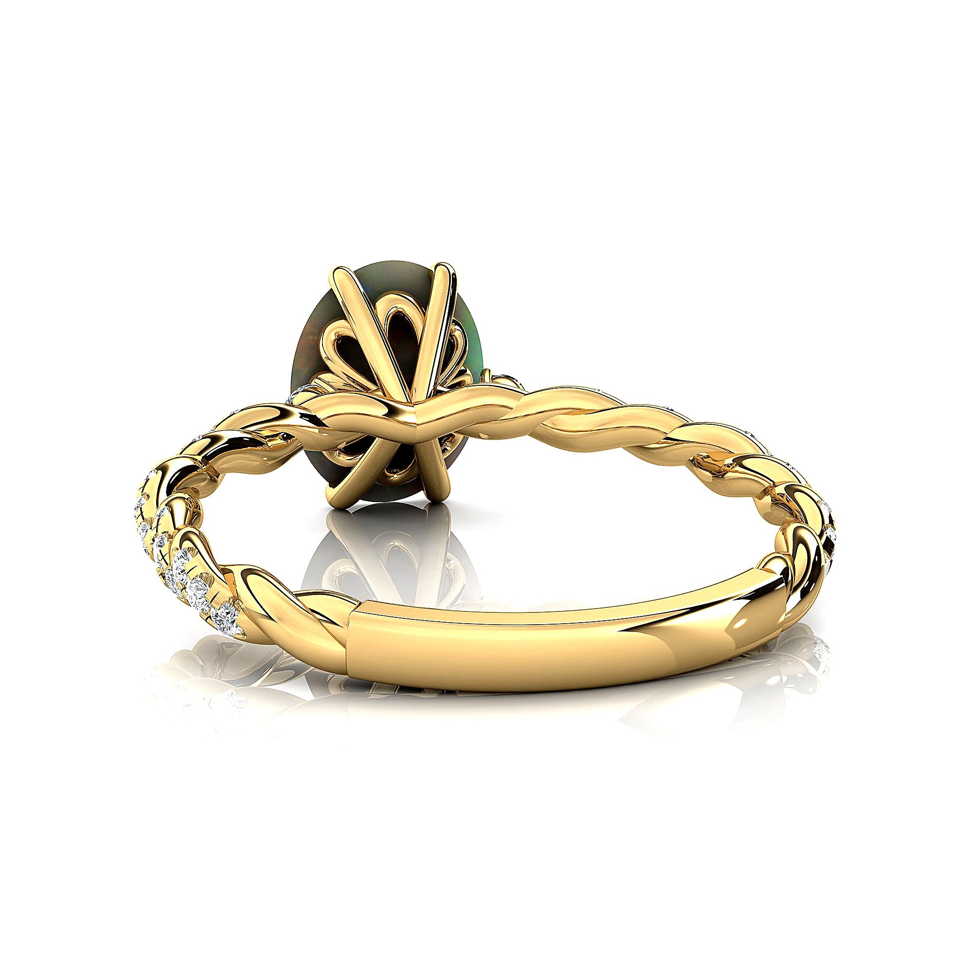 Oval Solitaire Opal Ring with Twisted Wire Diamond Band - GeumJewels