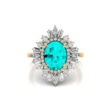 Oval Solitaire Paraiba Tourmaline Baguette and Round Diamond Cocktail Ring - GeumJewels
