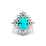 Oval Solitaire Paraiba Tourmaline Baguette and Round Diamond Cocktail Ring - GeumJewels