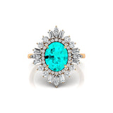Oval Solitaire Paraiba Tourmaline Baguette and Round Diamond Cocktail Ring - GeumJewels