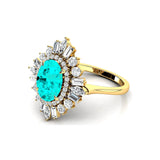 Oval Solitaire Paraiba Tourmaline Baguette and Round Diamond Cocktail Ring - GeumJewels