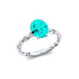 Oval Solitaire Paraiba Tourmaline Ring with Twisted Wire Diamond Band - GeumJewels