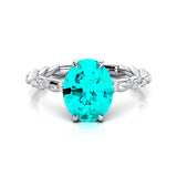 Oval Solitaire Paraiba Tourmaline Ring with Twisted Wire Diamond Band - GeumJewels