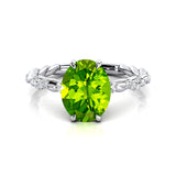 Oval Solitaire Peridot Ring with Twisted Wire Diamond Band - GeumJewels