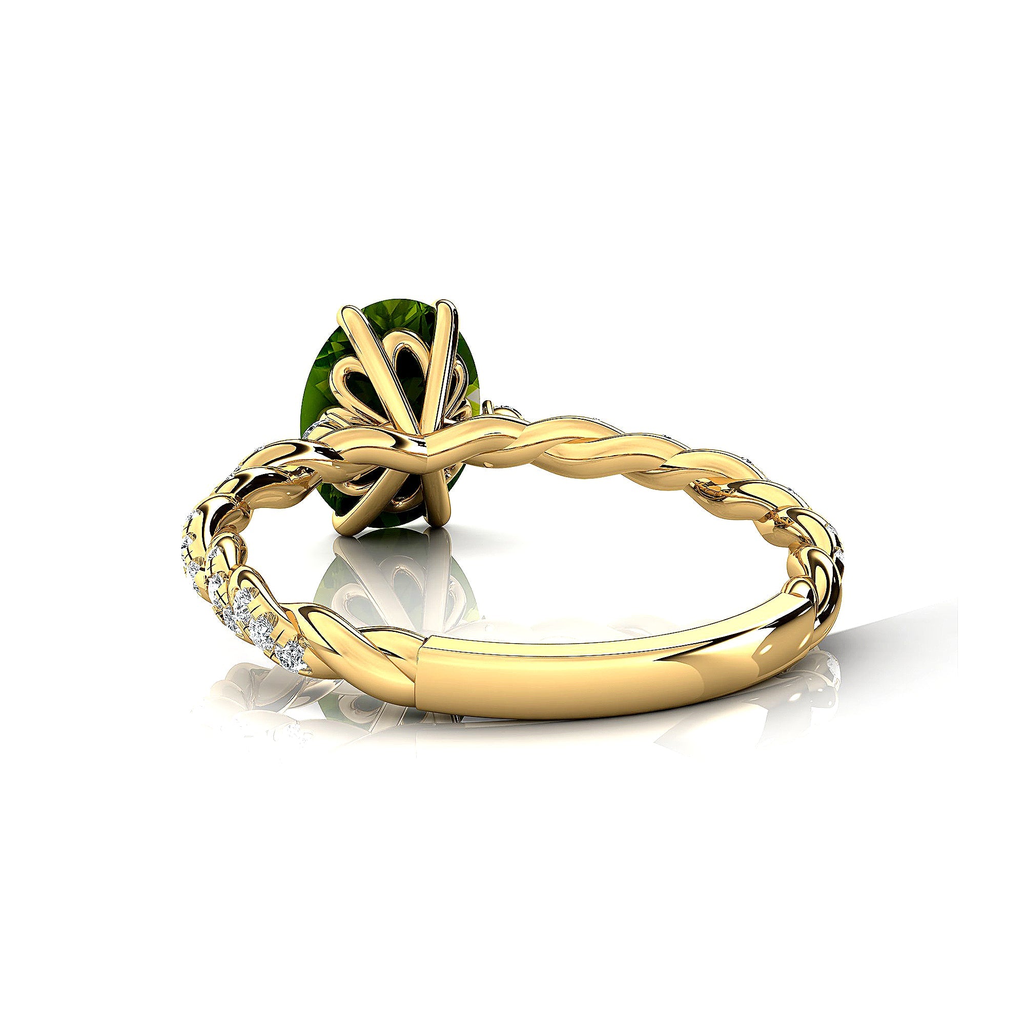 Oval Solitaire Peridot Ring with Twisted Wire Diamond Band - GeumJewels
