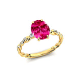 Oval Solitaire Pink Sapphire Ring with Twisted Wire Diamond Band - GeumJewels