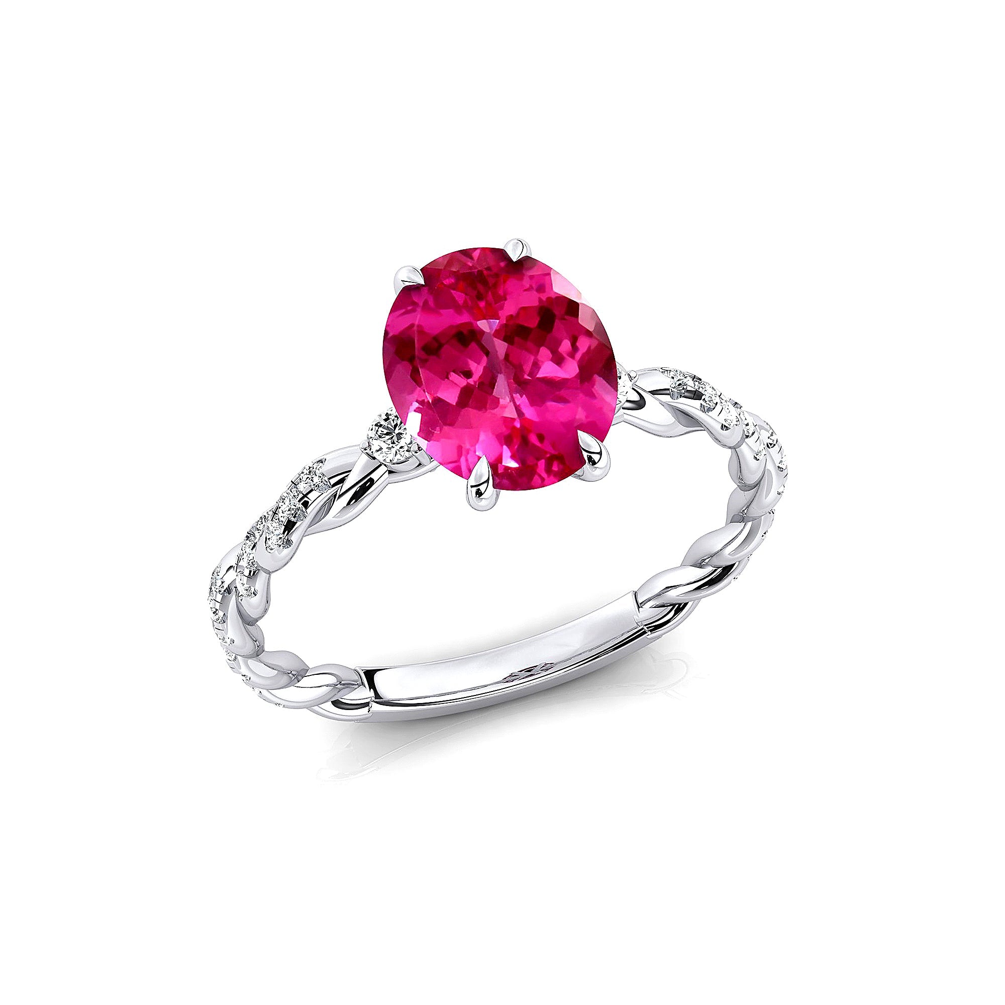 Oval Solitaire Pink Sapphire Ring with Twisted Wire Diamond Band - GeumJewels