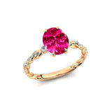 Oval Solitaire Pink Sapphire Ring with Twisted Wire Diamond Band - GeumJewels