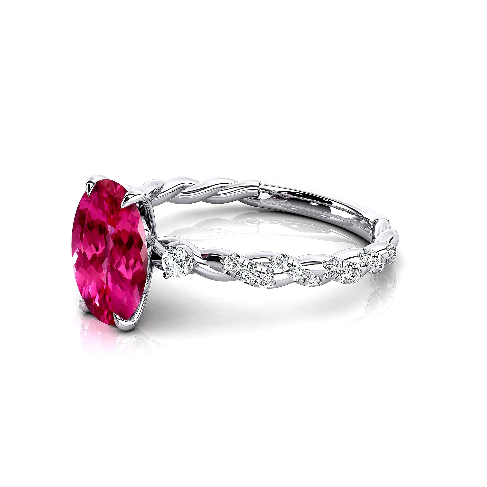 Oval Solitaire Pink Sapphire Ring with Twisted Wire Diamond Band - GeumJewels