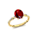 Oval Solitaire Ruby Ring with Twisted Wire Diamond Band - GeumJewels