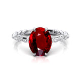 Oval Solitaire Ruby Ring with Twisted Wire Diamond Band - GeumJewels