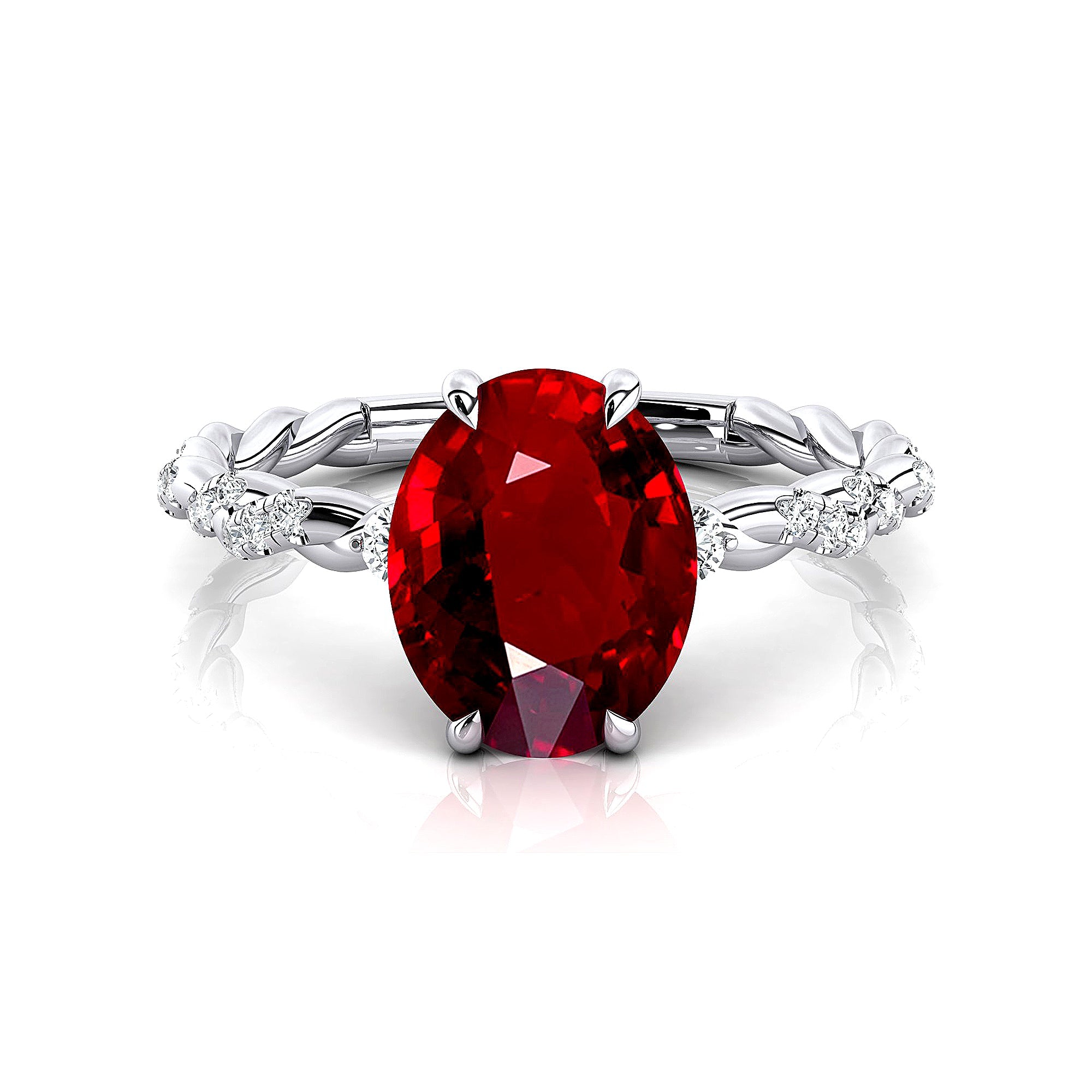 Oval Solitaire Ruby Ring with Twisted Wire Diamond Band - GeumJewels
