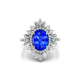 Oval Solitaire Tanzanite Baguette and Round Diamond Cocktail Ring - GeumJewels