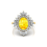 Oval Solitaire Yellow Sapphire Baguette and Round Diamond Cocktail Ring - GeumJewels