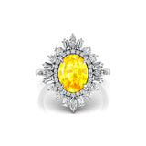 Oval Solitaire Yellow Sapphire Baguette and Round Diamond Cocktail Ring - GeumJewels