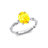 Oval Solitaire Yellow Sapphire Ring with Twisted Wire Diamond Band - GeumJewels