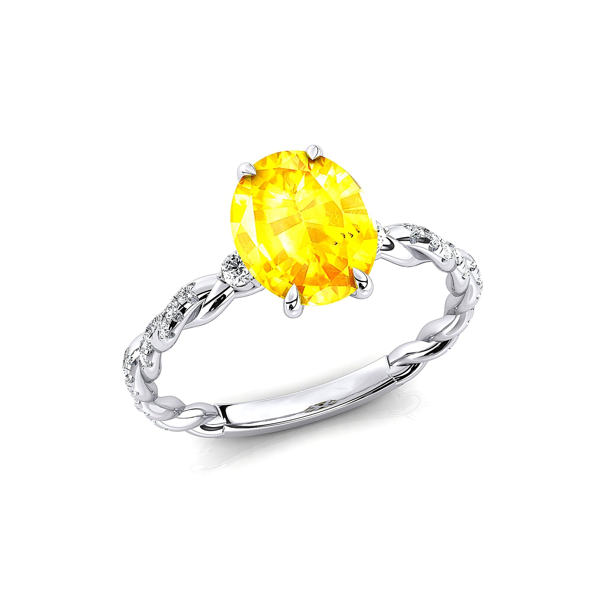 Oval Solitaire Yellow Sapphire Ring with Twisted Wire Diamond Band - GeumJewels