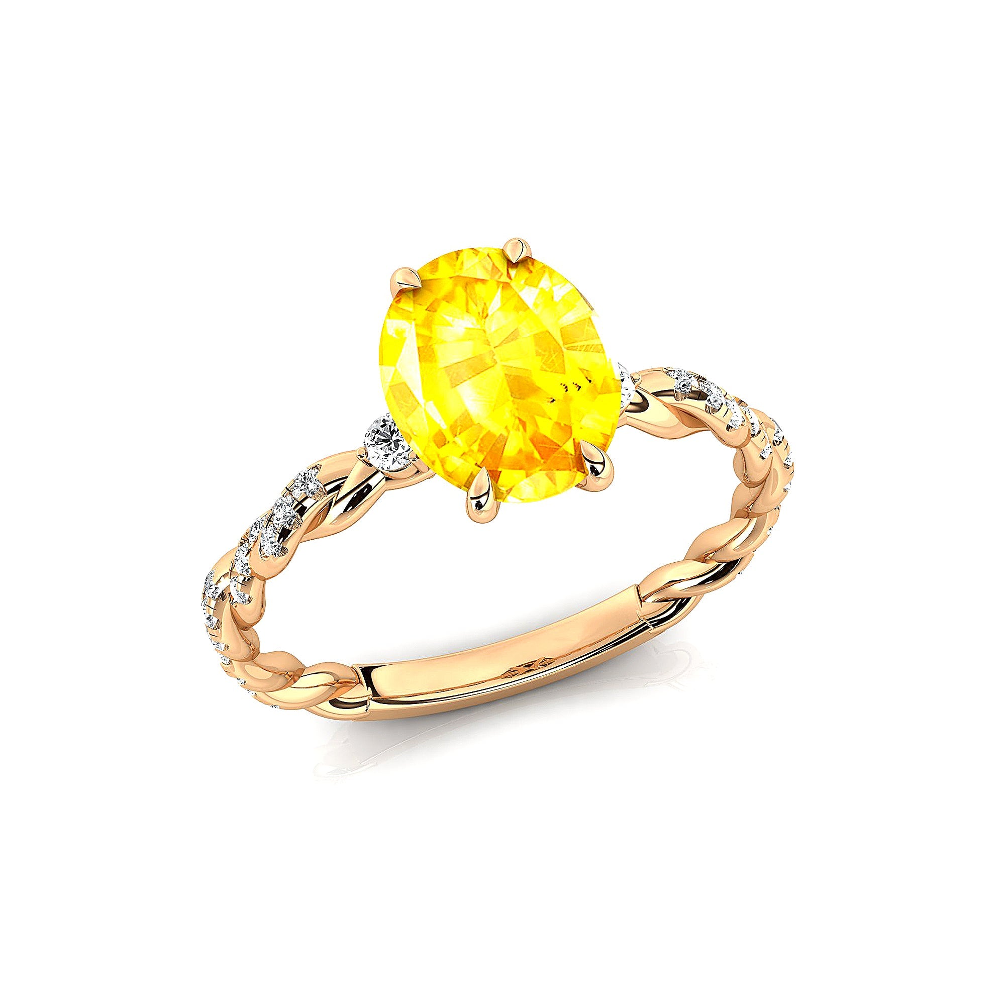 Oval Solitaire Yellow Sapphire Ring with Twisted Wire Diamond Band - GeumJewels