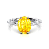 Oval Solitaire Yellow Sapphire Ring with Twisted Wire Diamond Band - GeumJewels