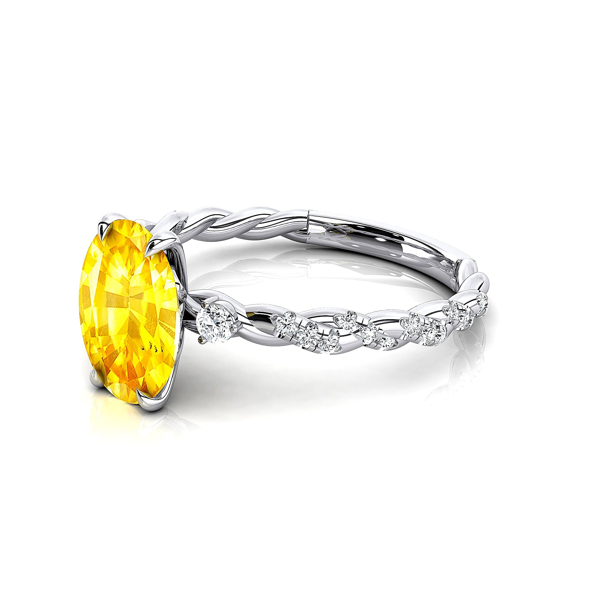 Oval Solitaire Yellow Sapphire Ring with Twisted Wire Diamond Band - GeumJewels