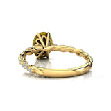Oval Solitaire Yellow Sapphire Ring with Twisted Wire Diamond Band - GeumJewels